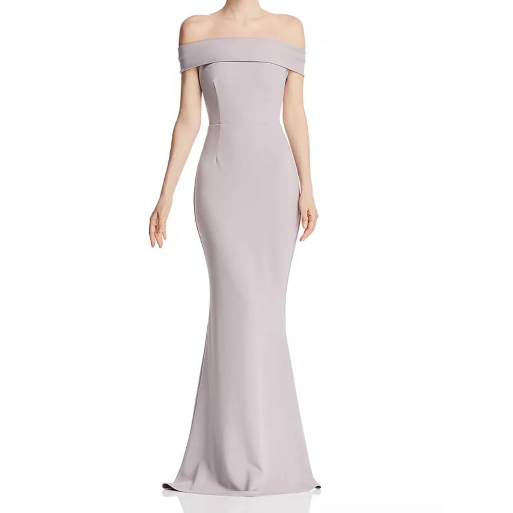 Katie May Legacy Dress Gown Womens 6 Gray Off the Shoulder‎ Formal Maxi NWT
